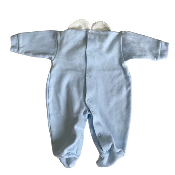 Embroidered Bunny Cotton Footie with Peter Pan Collar Made in Portugal 1 Month - Picture 2 of 6